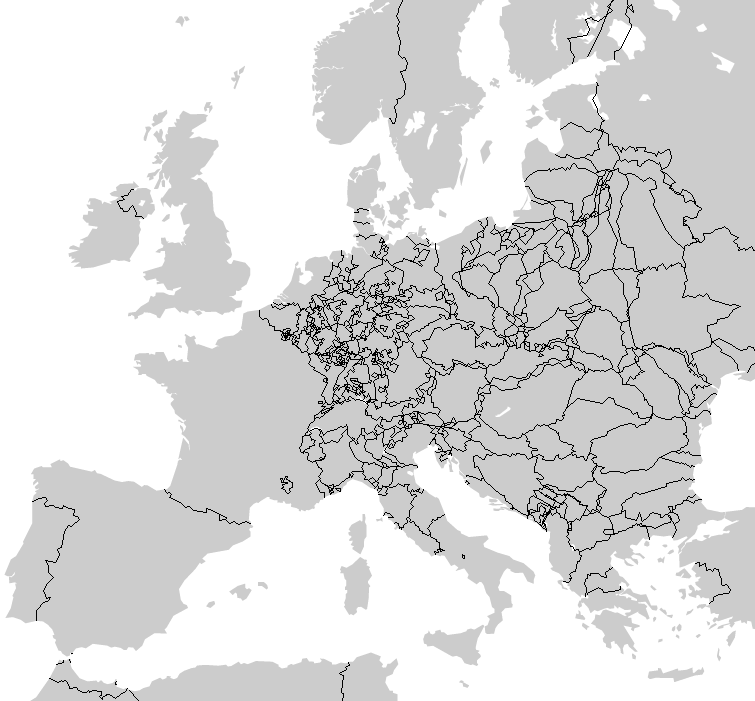 carte de toutes les frontières à l'intérieur de l'Europe depuis 1866